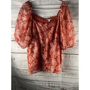 Cato Top Blouse Women’s Size 22/24W Floral Orange Stretch Soft